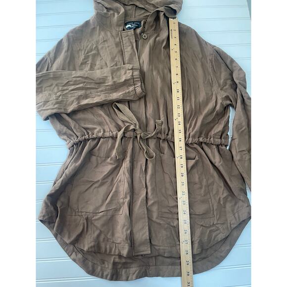 Love Tree Full Zip Tie Waist Pocket Parka Hooded Jacket Brown Green - Size Large - Picture 4 of 8